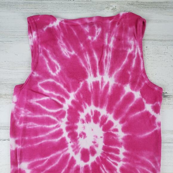 NWOT Point Sportswear Ribbed Tie Dye Pink Fuchsia Spiral Tank Top Size Medium - Picture 8 of 8
